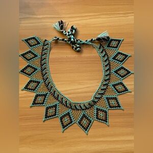 Handcrafted Beaded Necklace - Turquoise and Brown